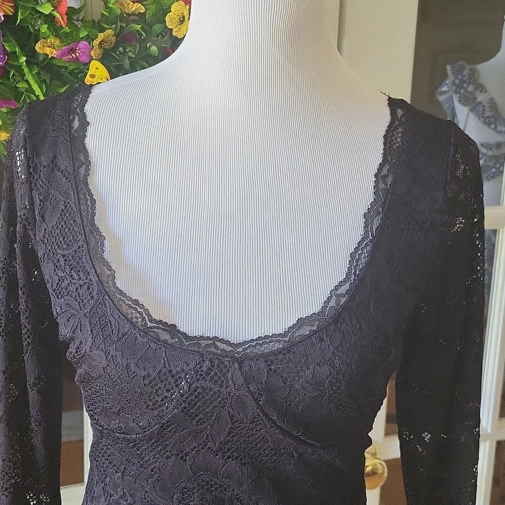 New Free People Elegant Black Lace Bodysuit - Picture 3 of 7